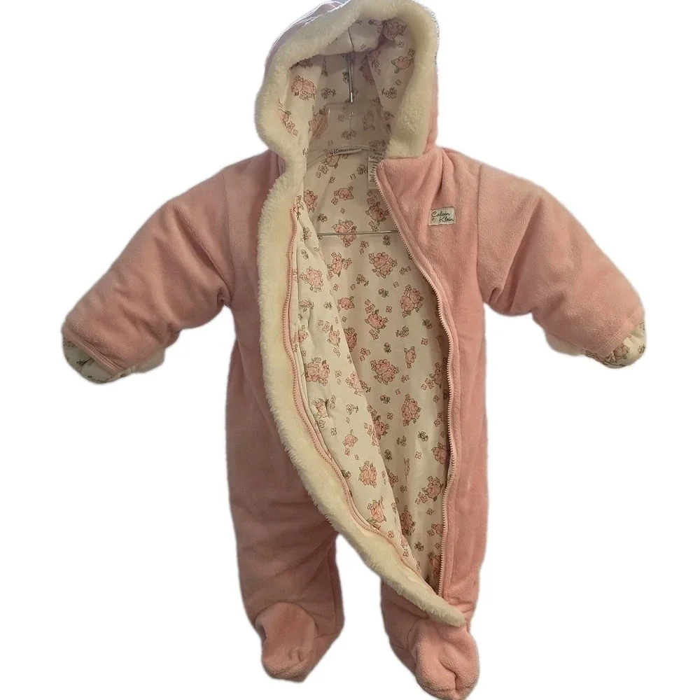 Baby Girl CALVIN KLEIN Designer Winter Snowsuit Pink Flower 6-9 Months SOFT WARM